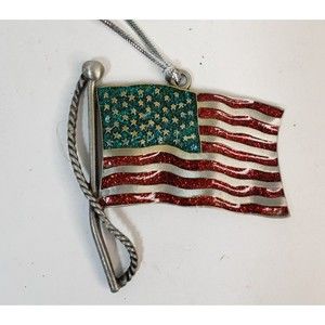 Vintage 2002 Gloria Duchin Pewter Patriotic Christmas Ornament Old Glory Flag